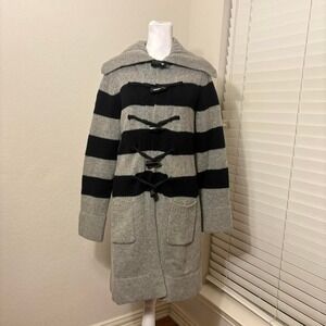2000s Gap size M 100% lambswool striped gray blue knit fisherman coat w toggles